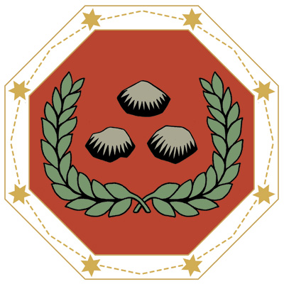 Kolme kiveä symboloi Stefanoksen kohtaloa. Kiviä ympäröi voittajan seppele.
