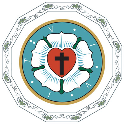 Lutherin ruusu on perinteinen, monikerroksinen tunnuskuva.
